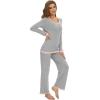 imageWiWi Womens Viscose from Bamboo Pajama Sets Soft Long Sleeves Top with Pants Loose 2 Pieces Loungewear Set SXXLAlight Heather Grey