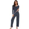 imageWiWi Womens Viscose from Bamboo Pajama Sets Soft Long Sleeves Top with Pants Loose 2 Pieces Loungewear Set SXXLAmidnight Blue