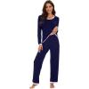 imageWiWi Womens Viscose from Bamboo Pajama Sets Soft Long Sleeves Top with Pants Loose 2 Pieces Loungewear Set SXXLAnavy