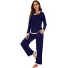 imageWiWi Womens Viscose from Bamboo Pajama Sets Soft Long Sleeves Top with Pants Loose 2 Pieces Loungewear Set SXXLAnavy