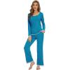 imageWiWi Womens Viscose from Bamboo Pajama Sets Soft Long Sleeves Top with Pants Loose 2 Pieces Loungewear Set SXXLAteal Blue