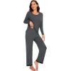imageWiWi Womens Viscose from Bamboo Pajama Sets Soft Long Sleeves Top with Pants Loose 2 Pieces Loungewear Set SXXLBcharcoal