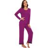 imageWiWi Womens Viscose from Bamboo Pajama Sets Soft Long Sleeves Top with Pants Loose 2 Pieces Loungewear Set SXXLBdark Reddish Purple