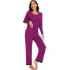 imageWiWi Womens Viscose from Bamboo Pajama Sets Soft Long Sleeves Top with Pants Loose 2 Pieces Loungewear Set SXXLBdark Reddish Purple