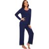 imageWiWi Womens Viscose from Bamboo Pajama Sets Soft Long Sleeves Top with Pants Loose 2 Pieces Loungewear Set SXXLBnavy