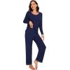 imageWiWi Womens Viscose from Bamboo Pajama Sets Soft Long Sleeves Top with Pants Loose 2 Pieces Loungewear Set SXXLBnavy