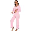 imageWiWi Womens Viscose from Bamboo Pajama Sets Soft Long Sleeves Top with Pants Loose 2 Pieces Loungewear Set SXXLBpink