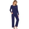 imageWiWi Womens Viscose from Bamboo Pajamas Set Soft Long Sleeve Tops and Pants Sleepwear Lightweight Pj Loungewear SXXLBnavy