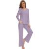 imageWiWi Pajamas for Women Long Sleeve Sleepwear with Pants Set Soft Casual Pj Warm Lounge Sets SXXLBviolet