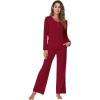imageWiWi Viscose from Bamboo Pajama Set for Women 2 Pieces Long Sleeve Loungwear Soft Sleepwear Loose Comfy Pj Sets Pockets SXXLBwine Red