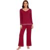 imageWiWi Viscose from Bamboo Pajamas Sets for Women Soft Tops with Pants Sleepwear Vneck Pj Set with Pockets SXXLWine Red