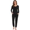 imageWiWi Viscose from Bamboo Womens Pajamas Set Soft Long Sleeve Top with Bottoms Crew Neck and Pockets SXXLBlack