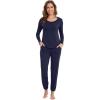 imageWiWi Viscose from Bamboo Womens Pajamas Set Soft Long Sleeve Top with Bottoms Crew Neck and Pockets SXXLNavy