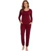 imageWiWi Viscose from Bamboo Womens Pajamas Set Soft Long Sleeve Top with Bottoms Crew Neck and Pockets SXXLWine