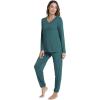 imageWiWi Womens Pajama Set Soft Long Sleeve Pajamas Viscose from Bamboo Top and Bottom Vneck Sleepwear Nightwear SXXLNavy Blue