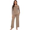 imageWiWi Womens Pajama Set Soft Long Sleeve Tee Pants Sleepwear 2 Piece Comfy Nightwear with Pockets Pjs SXXLDcamel