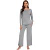 imageWiWi Womens Pajama Set Soft Long Sleeve Tee Pants Sleepwear 2 Piece Comfy Nightwear with Pockets Pjs SXXLDheather Grey