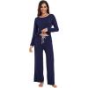 imageWiWi Womens Pajama Set with Pocket Long Sleeve Top with Long Pajama Pant Set Soft PJ Viscose from Bamboo Loungewear SXXLNavy