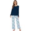 imageWiWi Womens Pajamas Set Printed Viscose from Bamboo Lounge Sets Soft Pajama Long Sleeve Sleepwear SXXLInk Blue