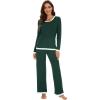 imageWiWi Womens Viscose from Bamboo Pajama Sets Soft Long Sleeves Top with Pants Loose 2 Pieces Loungewear Set SXXLAfence Green