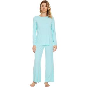 imageWiWi Bamboo Viscose Pajama Set for Women Soft Long Sleeve Top with Pants Sleepwear 2 Piece Pjs Sets Sleepwear SXXLAqua