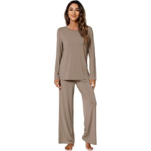 imageWiWi Bamboo Viscose Pajama Set for Women Soft Long Sleeve Top with Pants Sleepwear 2 Piece Pjs Sets Sleepwear SXXLCamel