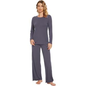 imageWiWi Bamboo Viscose Pajama Set for Women Soft Long Sleeve Top with Pants Sleepwear 2 Piece Pjs Sets Sleepwear SXXLDark Grey