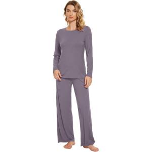 imageWiWi Bamboo Viscose Pajama Set for Women Soft Long Sleeve Top with Pants Sleepwear 2 Piece Pjs Sets Sleepwear SXXLPurplish Grey