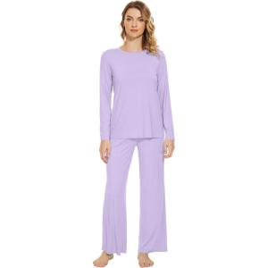imageWiWi Bamboo Viscose Pajama Set for Women Soft Long Sleeve Top with Pants Sleepwear 2 Piece Pjs Sets Sleepwear SXXLTaro Purple