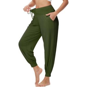 imageWiWi Jogger Pant for Women High Waist Yoga Pants Soft Comfy Viscose from Bamboo Womens Pajama Bottoms SXXLArmy Green