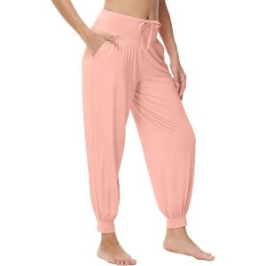 imageWiWi Jogger Pant for Women High Waist Yoga Pants Soft Comfy Viscose from Bamboo Womens Pajama Bottoms SXXLPeach Pink