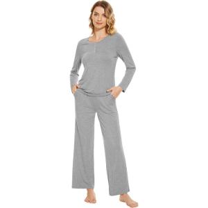 imageWiWi Viscose from Bamboo Pajama Set for Women 2 Pieces Long Sleeve Loungwear Soft Sleepwear Loose Comfy Pj Sets Pockets SXXLBheather Grey