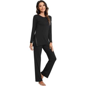 imageWiWi Viscose from Bamboo Pajamas Set for Women Soft Long Sleeve Pj Sleepwear Knit Jammies Pants Lounge Sets Loungewear SXXLAblack