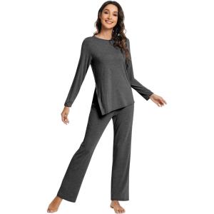 imageWiWi Viscose from Bamboo Pajamas Set for Women Soft Long Sleeve Pj Sleepwear Knit Jammies Pants Lounge Sets Loungewear SXXLAcharcoal Heather
