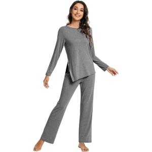 imageWiWi Viscose from Bamboo Pajamas Set for Women Soft Long Sleeve Pj Sleepwear Knit Jammies Pants Lounge Sets Loungewear SXXLAdark Heather Grey