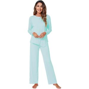 imageWiWi Viscose from Bamboo Pajamas Set for Women Soft Long Sleeve Pj Sleepwear Knit Jammies Pants Lounge Sets Loungewear SXXLBaqua