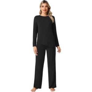 imageWiWi Viscose from Bamboo Pajamas Set for Women Soft Long Sleeve Pj Sleepwear Knit Jammies Pants Lounge Sets Loungewear SXXLBblack