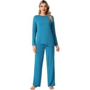 imageWiWi Viscose from Bamboo Pajamas Set for Women Soft Long Sleeve Pj Sleepwear Knit Jammies Pants Lounge Sets Loungewear SXXLBteal Blue