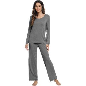 imageWiWi Viscose from Bamboo Pajamas Sets for Women Soft Long Sleeve Sleepwear and Pants Pjs Lounge Set Loungewear SXXLDark Heather Grey