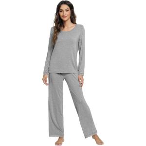imageWiWi Viscose from Bamboo Pajamas Sets for Women Soft Long Sleeve Sleepwear and Pants Pjs Lounge Set Loungewear SXXLHeather Grey