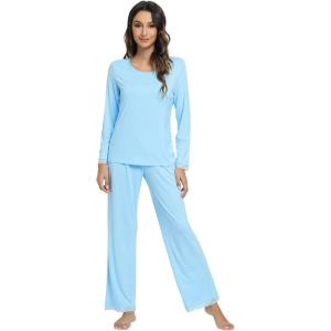 imageWiWi Viscose from Bamboo Pajamas Sets for Women Soft Long Sleeve Sleepwear and Pants Pjs Lounge Set Loungewear SXXLPale Blue