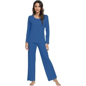 imageWiWi Viscose from Bamboo Pajamas Sets for Women Soft Long Sleeve Sleepwear and Pants Pjs Lounge Set Loungewear SXXLPrussian Blue