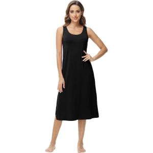 imageWiWi Viscose from Bamboo Tank Nightgown for Women UNeck Summer Sleeveless Sleep Shirts SXXLAblack