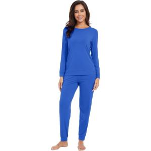 imageWiWi Viscose from Bamboo Womens Long Sleeve Pajama Sets Sleepwear with Jogger Pajamas Pants Soft Lounge Set Loungewear SXXLBright Blue