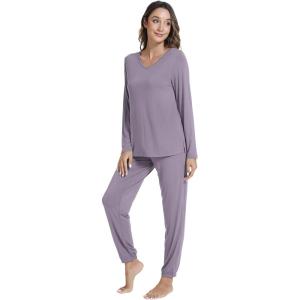 imageWiWi Womens Pajama Set Soft Long Sleeve Pajamas Viscose from Bamboo Top and Bottom Vneck Sleepwear Nightwear SXXLViolet