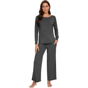 imageWiWi Womens Pajama Set Soft Long Sleeve Tee Pants Sleepwear 2 Piece Comfy Nightwear with Pockets Pjs SXXLDcharcoal Heather