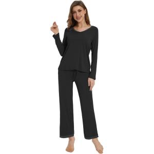 imageWiWi Womens Pajamas Set Sleepwear Loungewear Long Sleeve Pajama Sets Soft Pjs Viscose from Bamboo 2 Piece PJ SXXLCblack