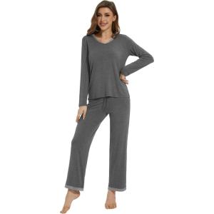 imageWiWi Womens Pajamas Set Sleepwear Loungewear Long Sleeve Pajama Sets Soft Pjs Viscose from Bamboo 2 Piece PJ SXXLCdark Heather Grey