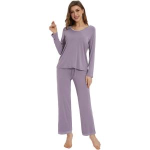 imageWiWi Womens Pajamas Set Sleepwear Loungewear Long Sleeve Pajama Sets Soft Pjs Viscose from Bamboo 2 Piece PJ SXXLCviolet