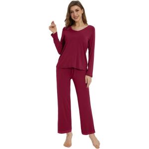 imageWiWi Womens Pajamas Set Sleepwear Loungewear Long Sleeve Pajama Sets Soft Pjs Viscose from Bamboo 2 Piece PJ SXXLCwine